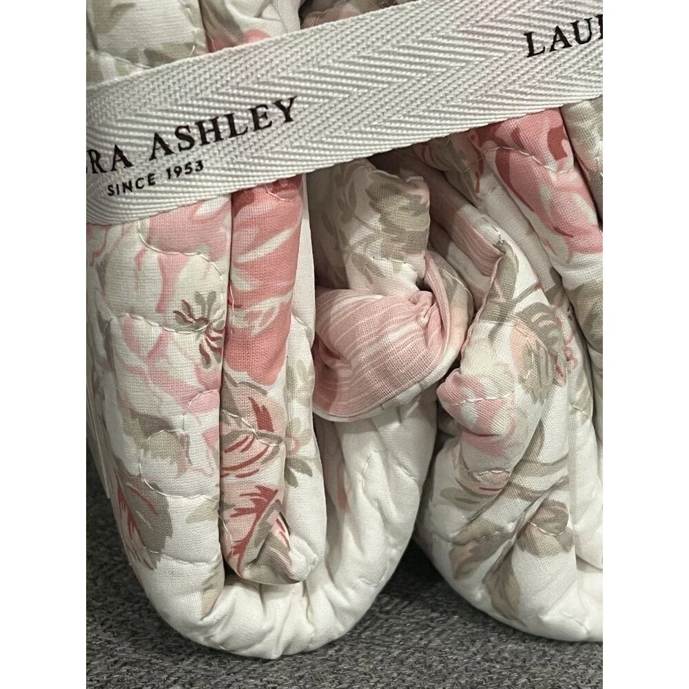 Laura Ashley Linley Stripe Pink Cotton Sham Pair Standard Floral Pillow Shams